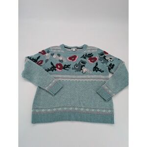 Sundance Sweater Women PXS Green Bold Botanic Embroidery‎ Wool Blend Cottagecore